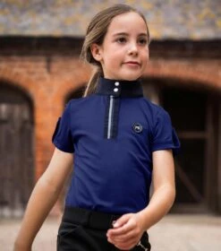 Mini Amia Girl's Technical Short Sleeve Riding Top -Premier Equine Amia Top Kids navy 2