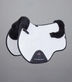 Close Contact Airtechnology Shockproof Wool Saddle Pad - GP/Jump Square -Premier Equine Close Contact Airtechnology Shockproof European Merino Wool Half Lined GPJump Square White Black Wool 1