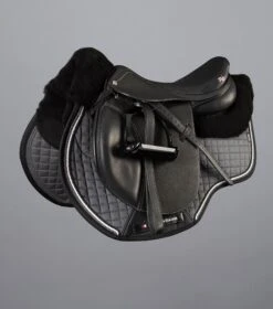 Close Contact Merino Wool European Saddle Pad - GP/Jump Square 29 Close Contact Merino Wool European Saddle Pad - GP/Jump Square -Premier Equine Close Contact Merino Wool European Half Lined GP Jump Square Grey Black 2