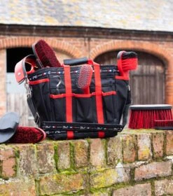 Grooming Kit Bag -Premier Equine Grooming Kit Bag Black and Red 2