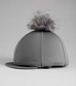 Jersey Hat Silk With Faux Fur Pom Pom -Premier Equine Jersey Hat Silk with Faux Fur Pom Pom Anthracite 1