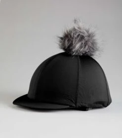 Jersey Hat Silk With Faux Fur Pom Pom -Premier Equine Jersey Hat Silk with Faux Fur Pom Pom Black 1