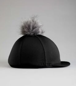 Jersey Hat Silk With Faux Fur Pom Pom -Premier Equine Jersey Hat Silk with Faux Fur Pom Pom Black 3