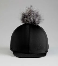 Jersey Hat Silk With Faux Fur Pom Pom -Premier Equine Jersey Hat Silk with Faux Fur Pom Pom Black 4