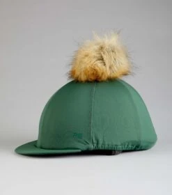 Jersey Hat Silk With Faux Fur Pom Pom -Premier Equine Jersey Hat Silk with Faux Fur Pom Pom Green 1
