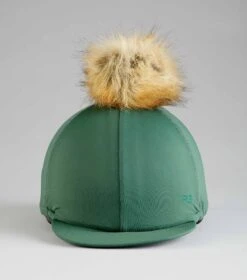 Jersey Hat Silk With Faux Fur Pom Pom -Premier Equine Jersey Hat Silk with Faux Fur Pom Pom Green 4