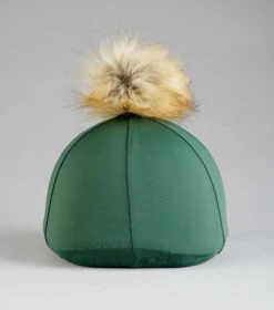 Jersey Hat Silk With Faux Fur Pom Pom -Premier Equine Jersey Hat Silk with Faux Fur Pom Pom Green 7