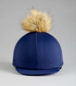 Jersey Hat Silk With Faux Fur Pom Pom -Premier Equine Jersey Hat Silk with Faux Fur Pom Pom Navy 4