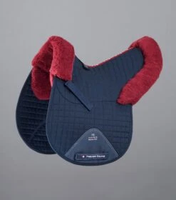Merino Wool Saddle Pad - GP/Jump Numnah -Premier Equine Merino Wool Half Lined GP Jump Numnah Navy Burgundy 1